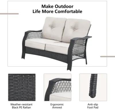 4 Pieces Patio Wicker Furniture Conversation Sets with Coffee Table and Cushions