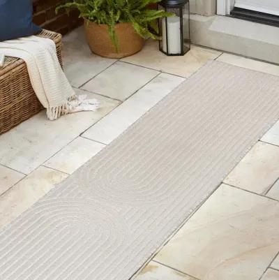 Sofia High-Low MidCentury Modern Arch Stripe Two-Tone Ivory/Cream 2 ft. x 8 ft. Indoor/Outdoor Runner Rug