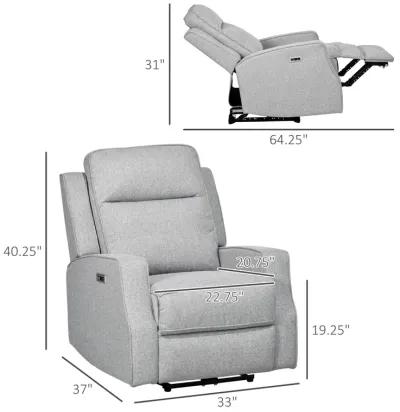 Gray Power Relaxation: Electric Recliner Armchair with USB Charger