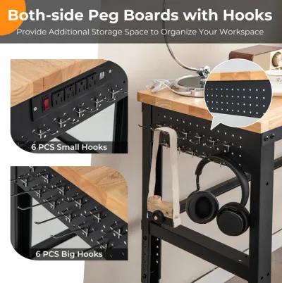 53 Inch Adjustable Heavy-Duty Workbench with Rubber Wood Top