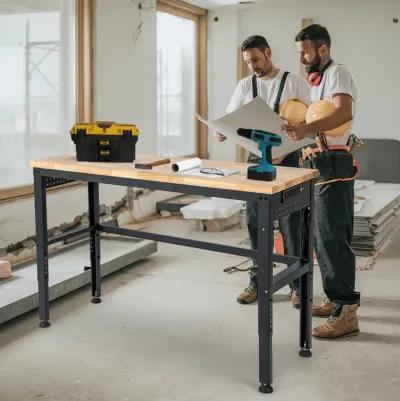 53 Inch Adjustable Heavy-Duty Workbench with Rubber Wood Top