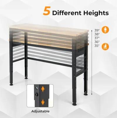 53 Inch Adjustable Heavy-Duty Workbench with Rubber Wood Top