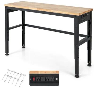 53 Inch Adjustable Heavy-Duty Workbench with Rubber Wood Top