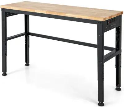 53 Inch Adjustable Heavy-Duty Workbench with Rubber Wood Top