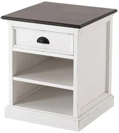 Belen Kox Distressed White and Deep Brown Bedside Storage Table, Belen Kox