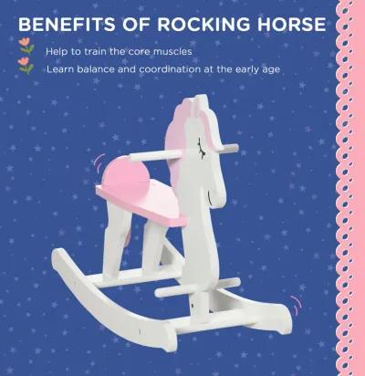 Pink/White Toddler Toy: Wooden Rocking Horse for 1-3 Years