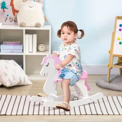 Pink/White Toddler Toy: Wooden Rocking Horse for 1-3 Years