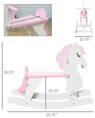 Pink/White Toddler Toy: Wooden Rocking Horse for 1-3 Years