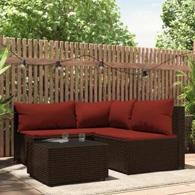 vidaXL 4 Piece Patio Lounge Set with Cushions Brown Poly Rattan