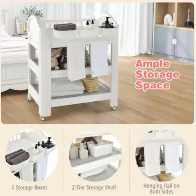 Hivvago Mobile Diaper Changing Station with Storage Shelves and Boxes