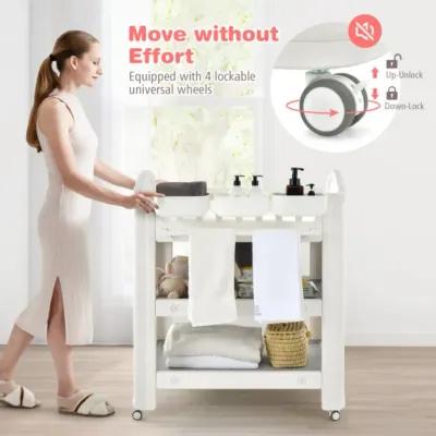 Hivvago Mobile Diaper Changing Station with Storage Shelves and Boxes