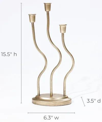 LuxenHome Gold Metal 3-Taper Candle Holder Tabletop Sculpture