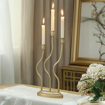 LuxenHome Gold Metal 3-Taper Candle Holder Tabletop Sculpture