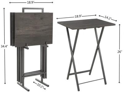 Rustic Grey Folding Table Set with Storage Stand