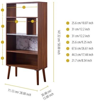 Teamson Home Kingston Wooden Bookcase with Marble-Look Top, Faux Marble/Walnut