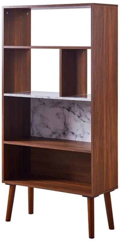 Teamson Home Kingston Wooden Bookcase with Marble-Look Top, Faux Marble/Walnut