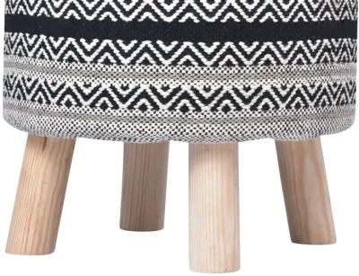 Homezia 16" Black And White Cotton And Natural Round Chevron Ottoman