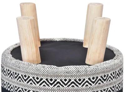 Homezia 16" Black And White Cotton And Natural Round Chevron Ottoman