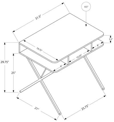 Monarch Specialties I 7100 Computer Desk, Home Office, Laptop, Storage Shelves, 31"L, Work, Metal, Laminate, White, Grey, Contemporary, Modern