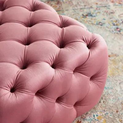 Amour Tufted Button Square Performance Velvet Ottoman