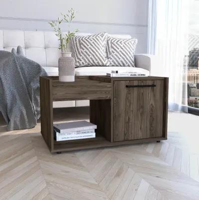 Lyon Coffee Table, Single Door Cabinet, One Open Shelf Dark Walnut