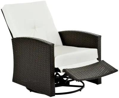 Luxurious Outdoor Seat: White PE Resin 360° Swivel Recliner with Footrest