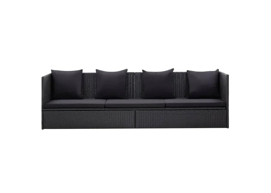 vidaXL Outdoor Sofa with Cushion and Pillow Poly Rattan Black