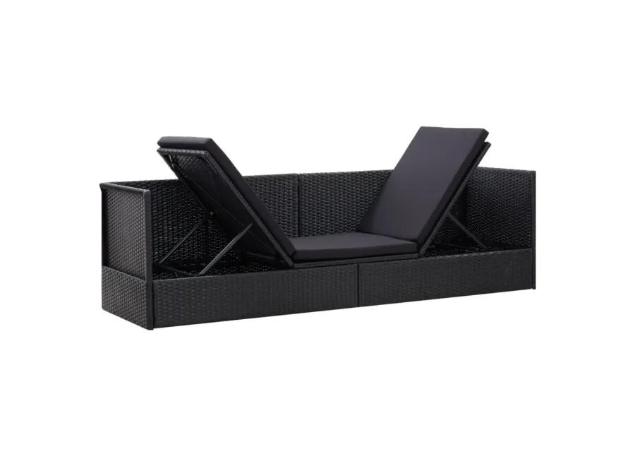 vidaXL Outdoor Sofa with Cushion and Pillow Poly Rattan Black