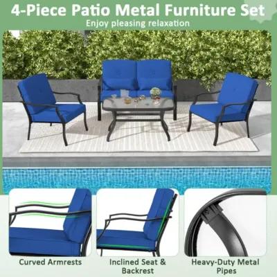 Hivvago 4 Pieces Outdoor Conversation Set with Seat Back Cushions and Waist Pillows