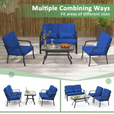 Hivvago 4 Pieces Outdoor Conversation Set with Seat Back Cushions and Waist Pillows