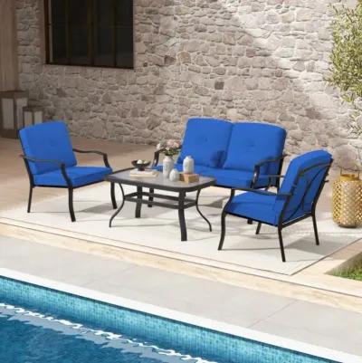 Hivvago 4 Pieces Outdoor Conversation Set with Seat Back Cushions and Waist Pillows