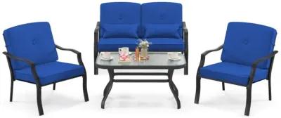 Hivvago 4 Pieces Outdoor Conversation Set with Seat Back Cushions and Waist Pillows