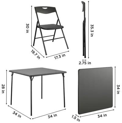 COSCO 34" Folding Card Table and 4 Resin Folding Chairs with Seatback Handles, Black