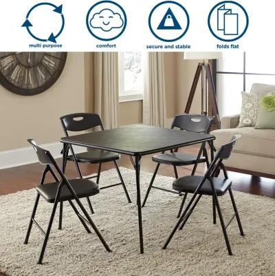 COSCO 34" Folding Card Table and 4 Resin Folding Chairs with Seatback Handles, Black