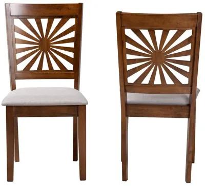 Baxton Studio Olympia Grey Fabric and Walnut Brown Finished Wood 2-Piece Dining Chair Set