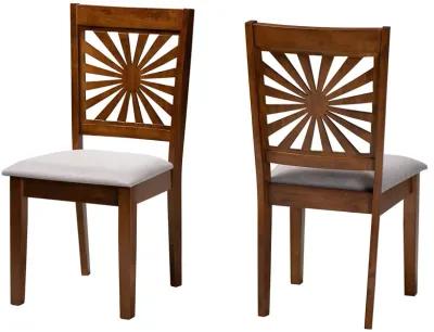 Baxton Studio Olympia Grey Fabric and Walnut Brown Finished Wood 2-Piece Dining Chair Set