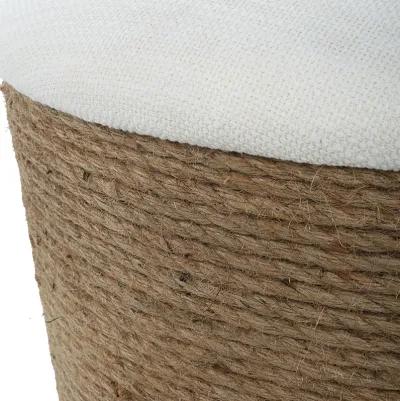 18 Inch Classic Storage Accent Ottoman, Rope Wrapped Base, Off White, Brown-Benzara