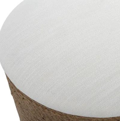 18 Inch Classic Storage Accent Ottoman, Rope Wrapped Base, Off White, Brown-Benzara