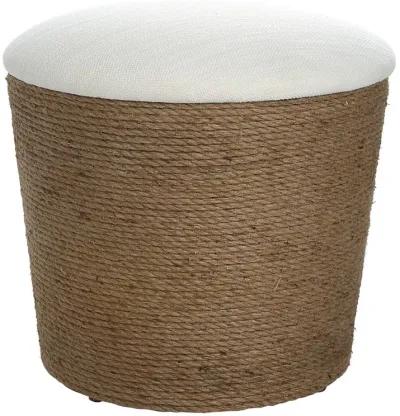 18 Inch Classic Storage Accent Ottoman, Rope Wrapped Base, Off White, Brown-Benzara