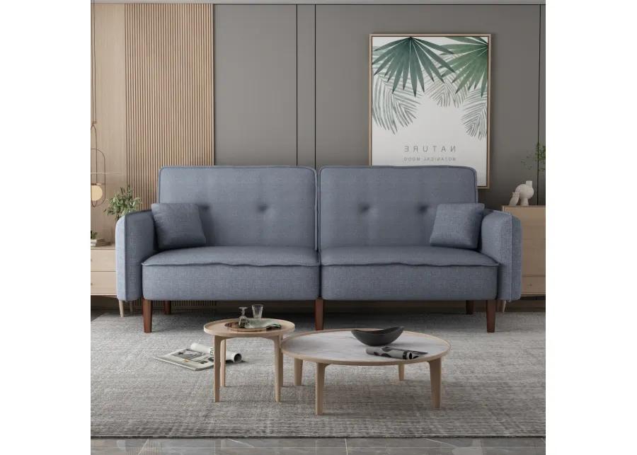 Futon Sofa Bed With Solid Wood Leg In Fabric