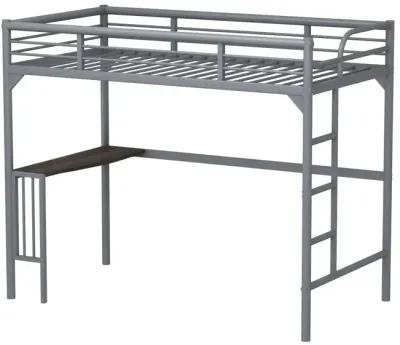 Twin Metal Loft Bed With Desk, Ladder And Guardrails, Bookdesk Under Bed