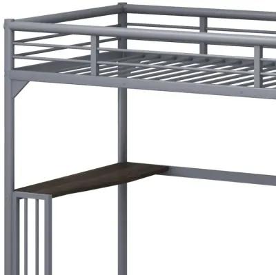 Twin Metal Loft Bed With Desk, Ladder And Guardrails, Bookdesk Under Bed