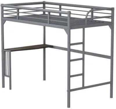 Twin Metal Loft Bed With Desk, Ladder And Guardrails, Bookdesk Under Bed