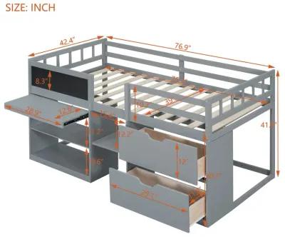 Merax Low Loft Bed with Rolling Desk and Drawers