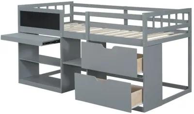 Merax Low Loft Bed with Rolling Desk and Drawers