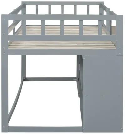 Merax Low Loft Bed with Rolling Desk and Drawers