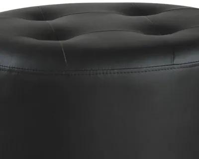 Round Leatherette Swivel Ottoman with Tufted Seat, Black-Benzara