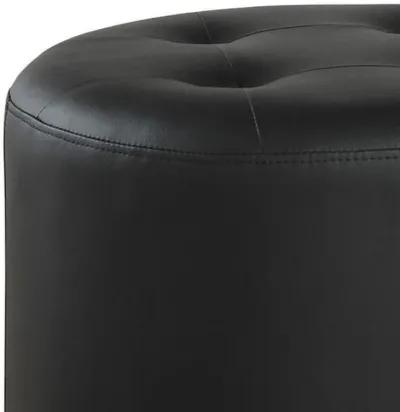 Round Leatherette Swivel Ottoman with Tufted Seat, Black-Benzara