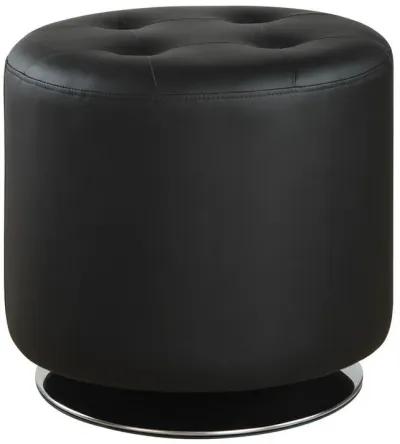 Round Leatherette Swivel Ottoman with Tufted Seat, Black-Benzara