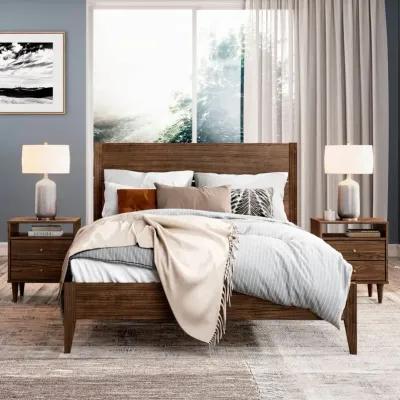 Full Size Rustic Walnut Mid Century Slatted Platform Bed